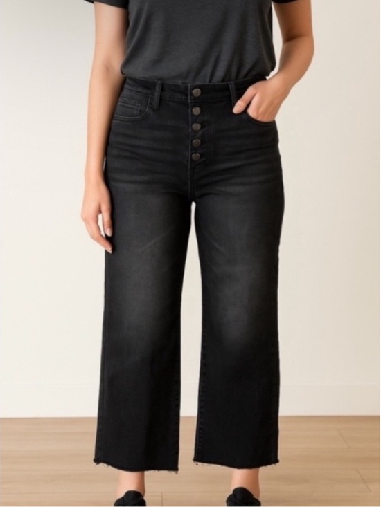 Judy Blue Denim - (11) Judy Blue Wide Leg Crop Jean Perfect Storm Black High Waist 30 Cropped